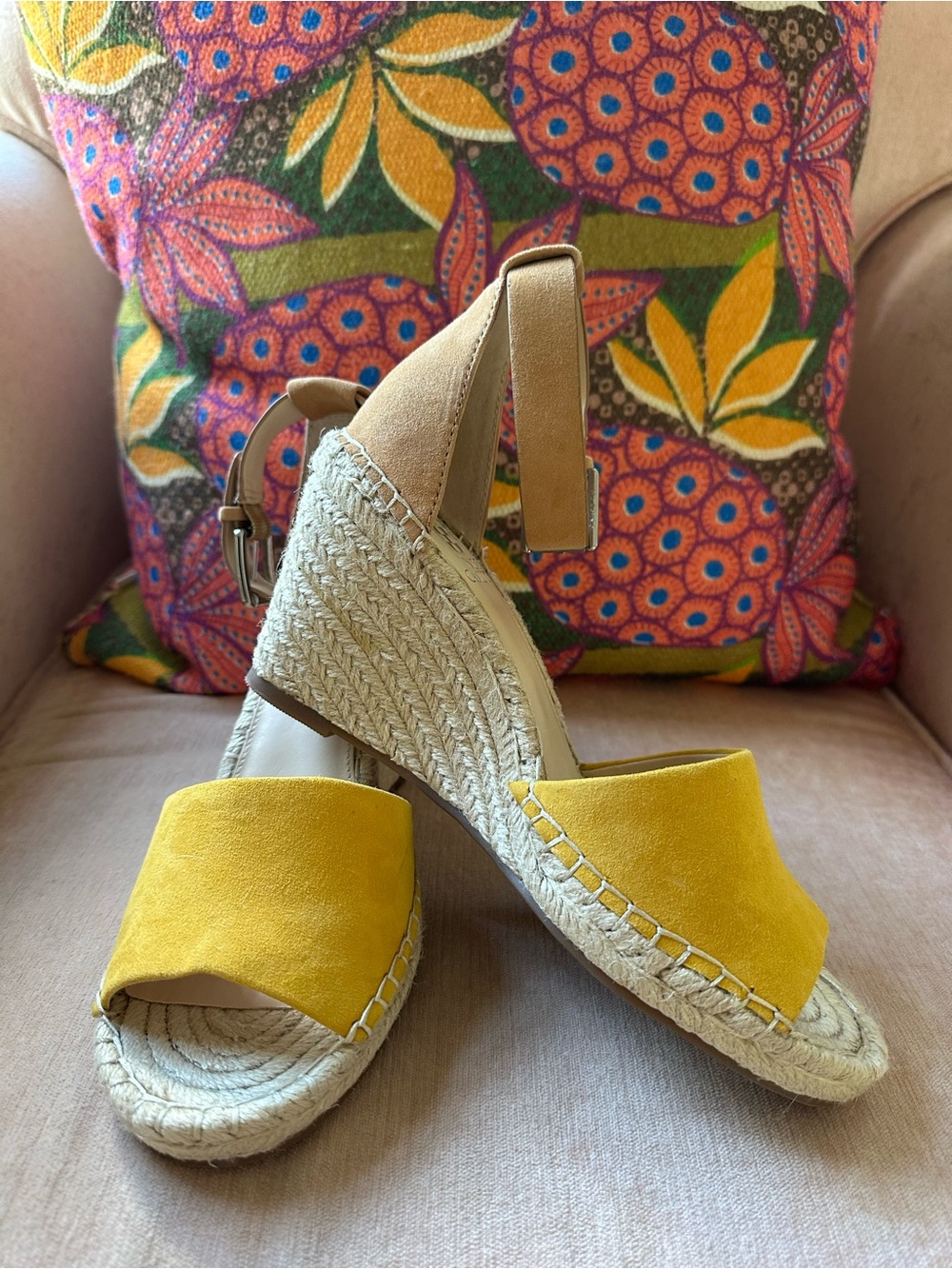 Women’s Yellow Espadrille Wedge Sandals with Ankle Strap - Picture 3 of 5
